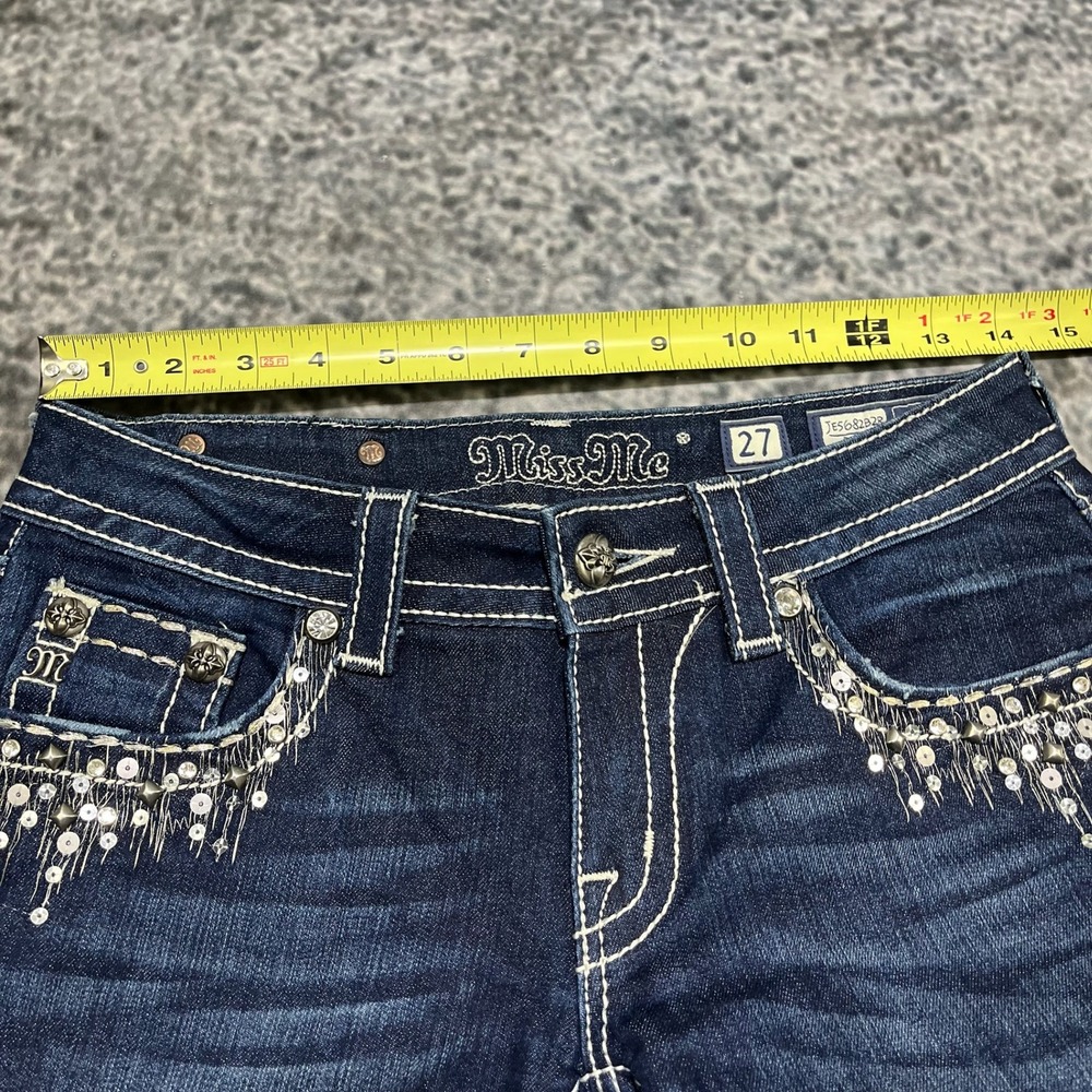 Miss Me Jeans Womens 27x32 Blue Boot Cut Low Rise Rhinestones Western Grunge Y2K - Picture 8 of 15